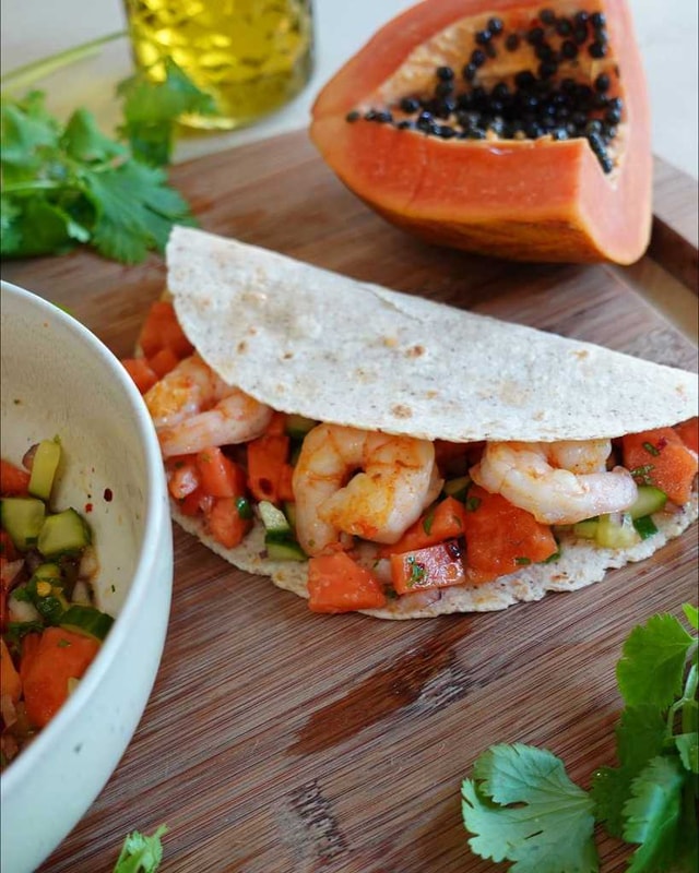 Shrimp taco with Papaya Salsa