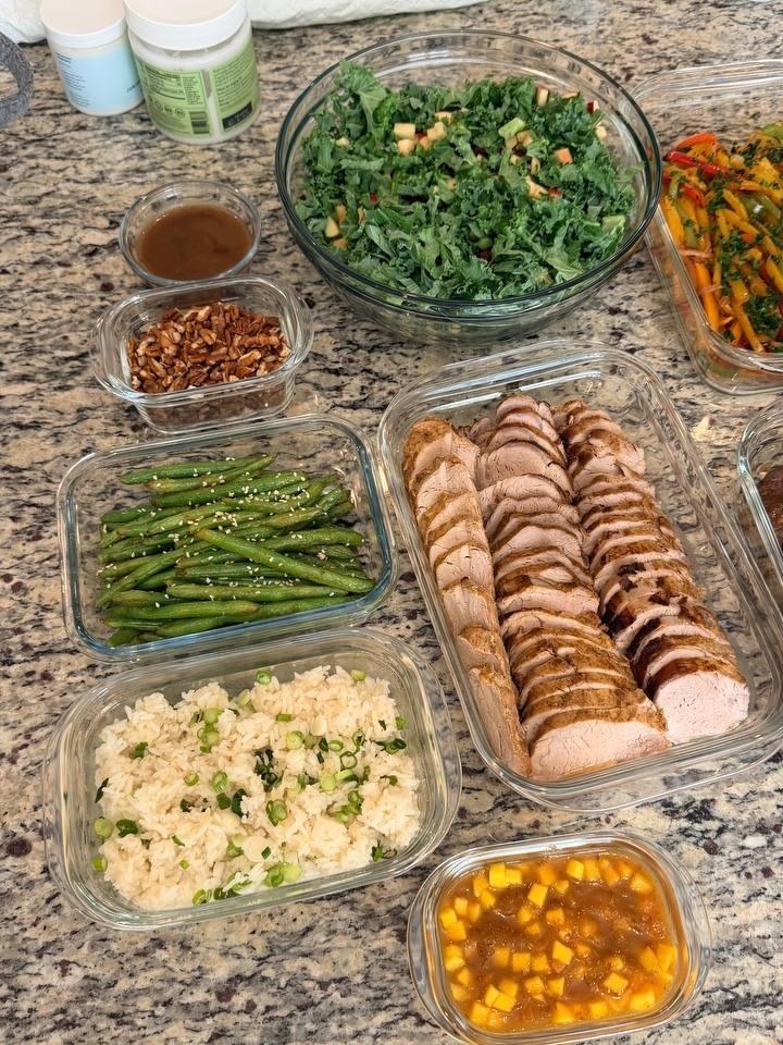 variety of foods are displayed on a table