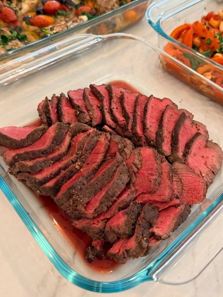 large piece of steak is the main focus