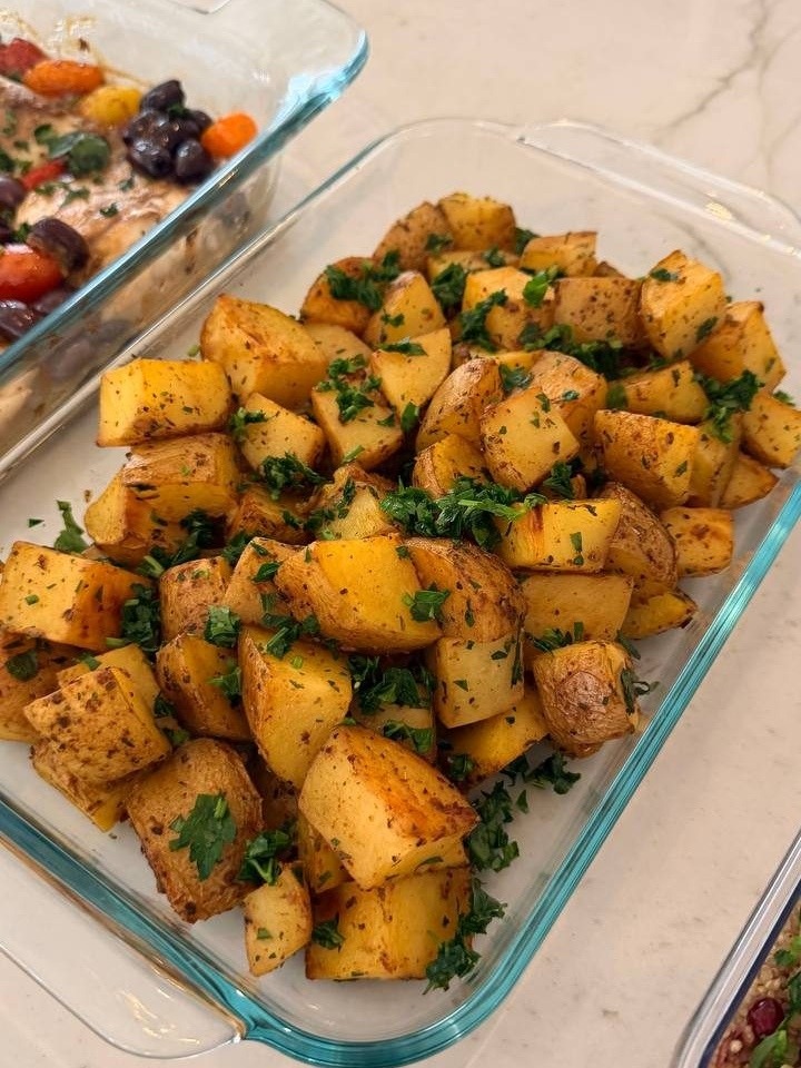 dish of potatoes with herbs and spices