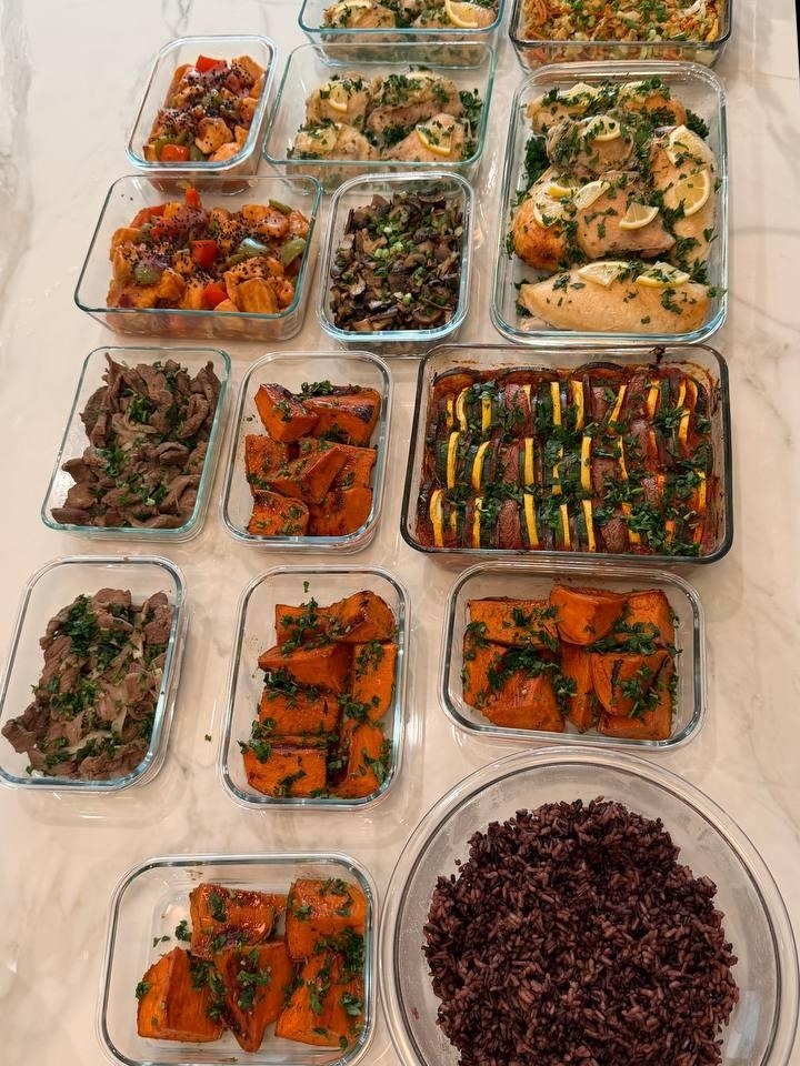 variety of dishes are displayed on a table