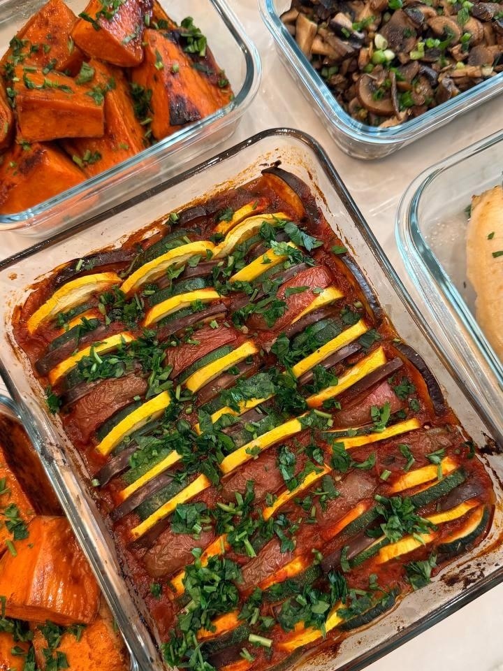 dish with a variety of vegetables and meat