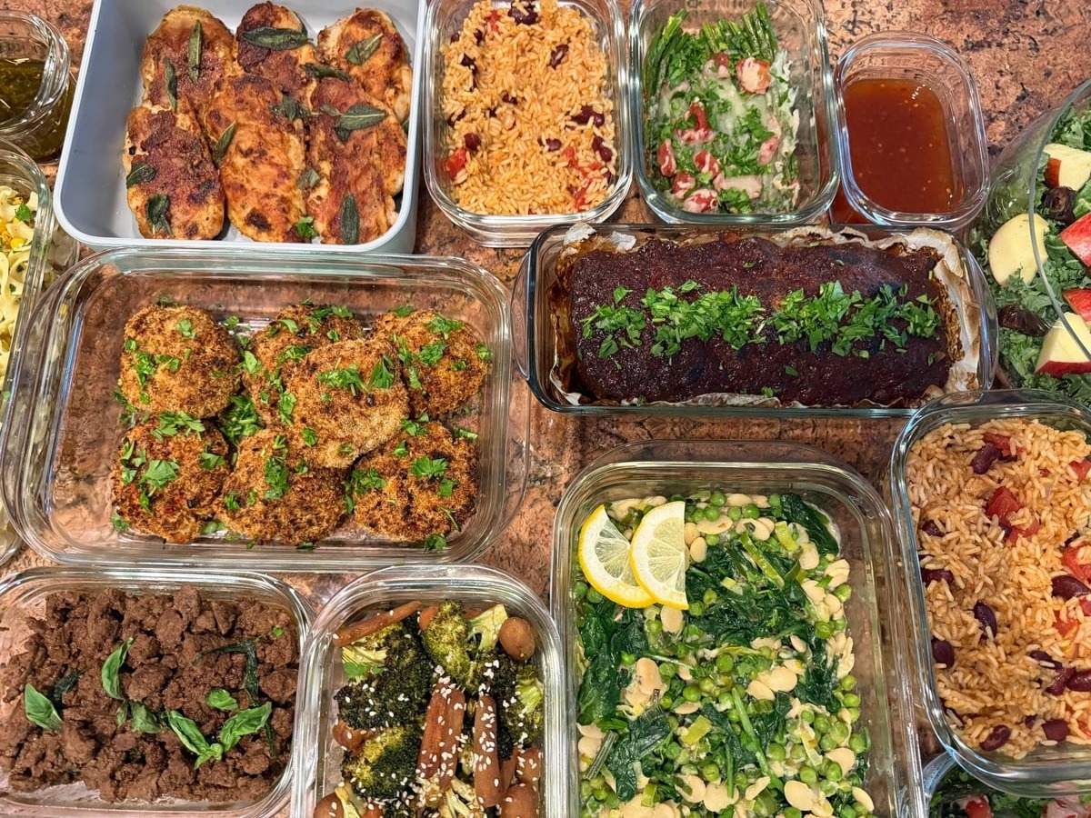 Basil leaves lie whole over the Thai ground beef, breaded shrimp cakes and sage saltimbocca alongside.