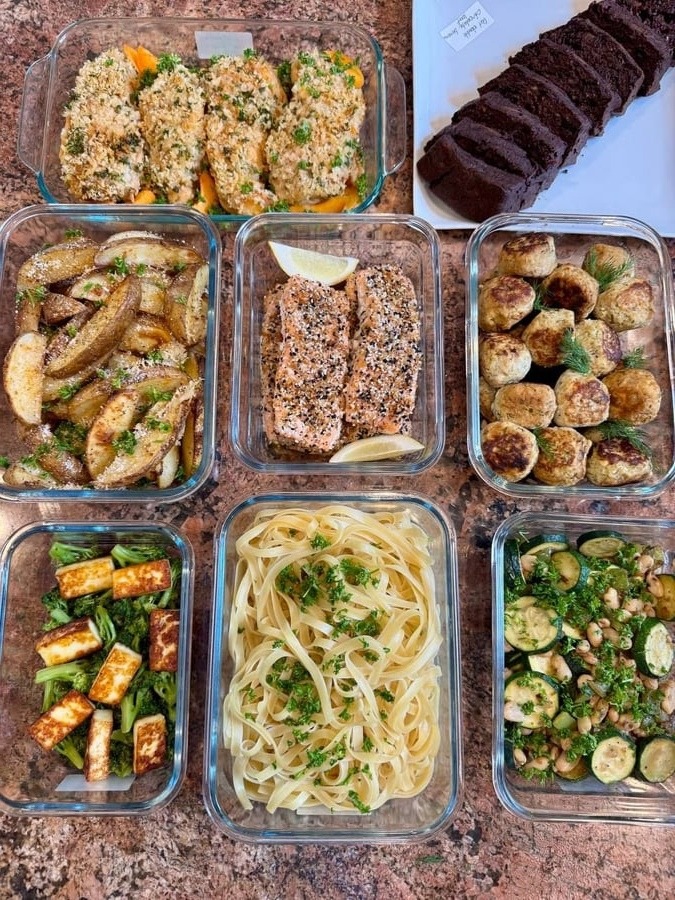Bagel-Crusted Salmon & Feta Chicken Meatballs Meal Prep