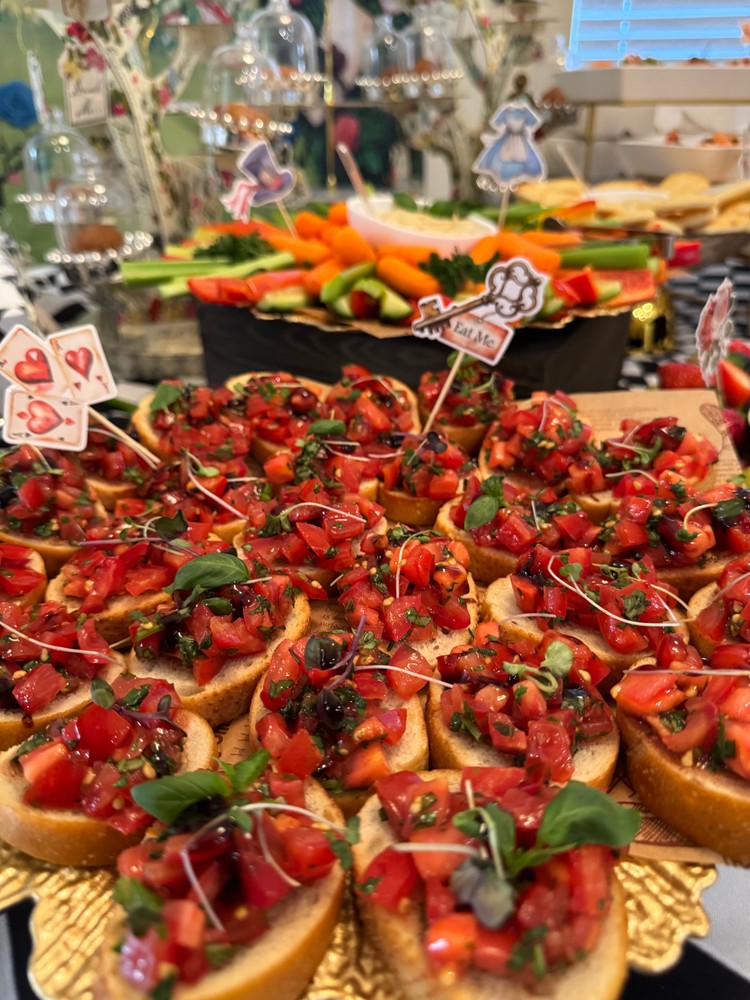 Detailed shot of tomato bruschettas.
