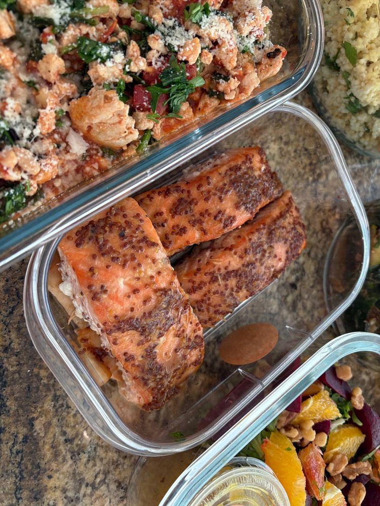 Whole grain mustard crusted salmon fillets