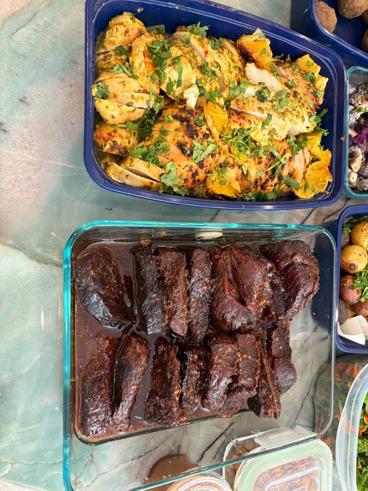 Grilled orange chicken and braised short ribs meal prep.
